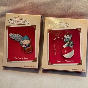 Vintage Hallmark Keepsake Ornaments  Elf Fishin’ Mission and You’re a Star Mouse